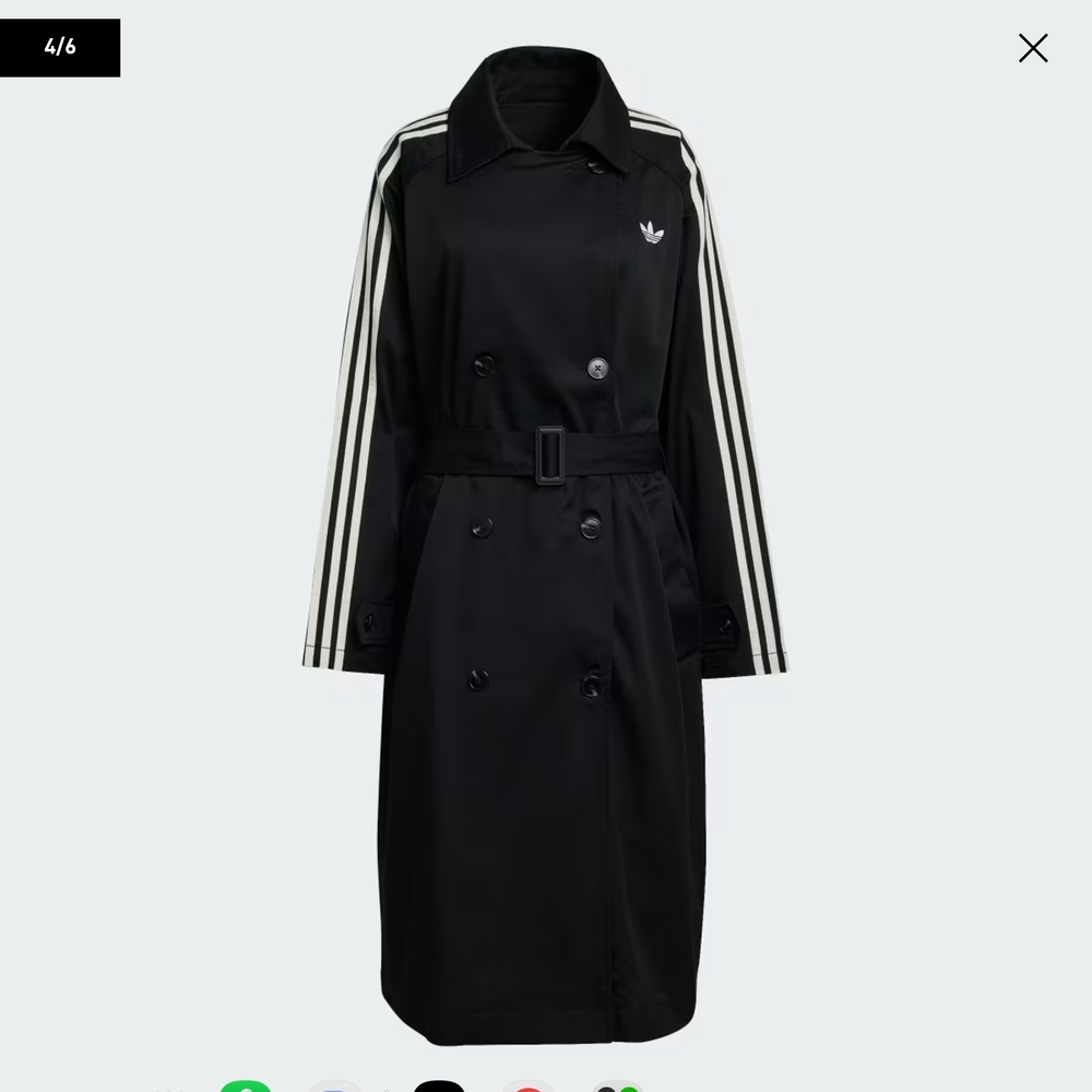 Adidas Women's Black Trench Coat with White Stripes